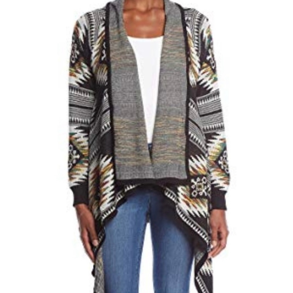 Ruff Hewn Aztec Southwest Boho Long Shawl XL Wrap High- Low Sweater